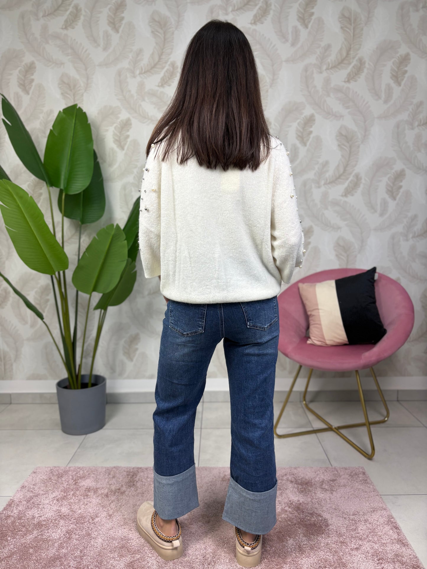 Maglione con applicazioni in baby alpaca