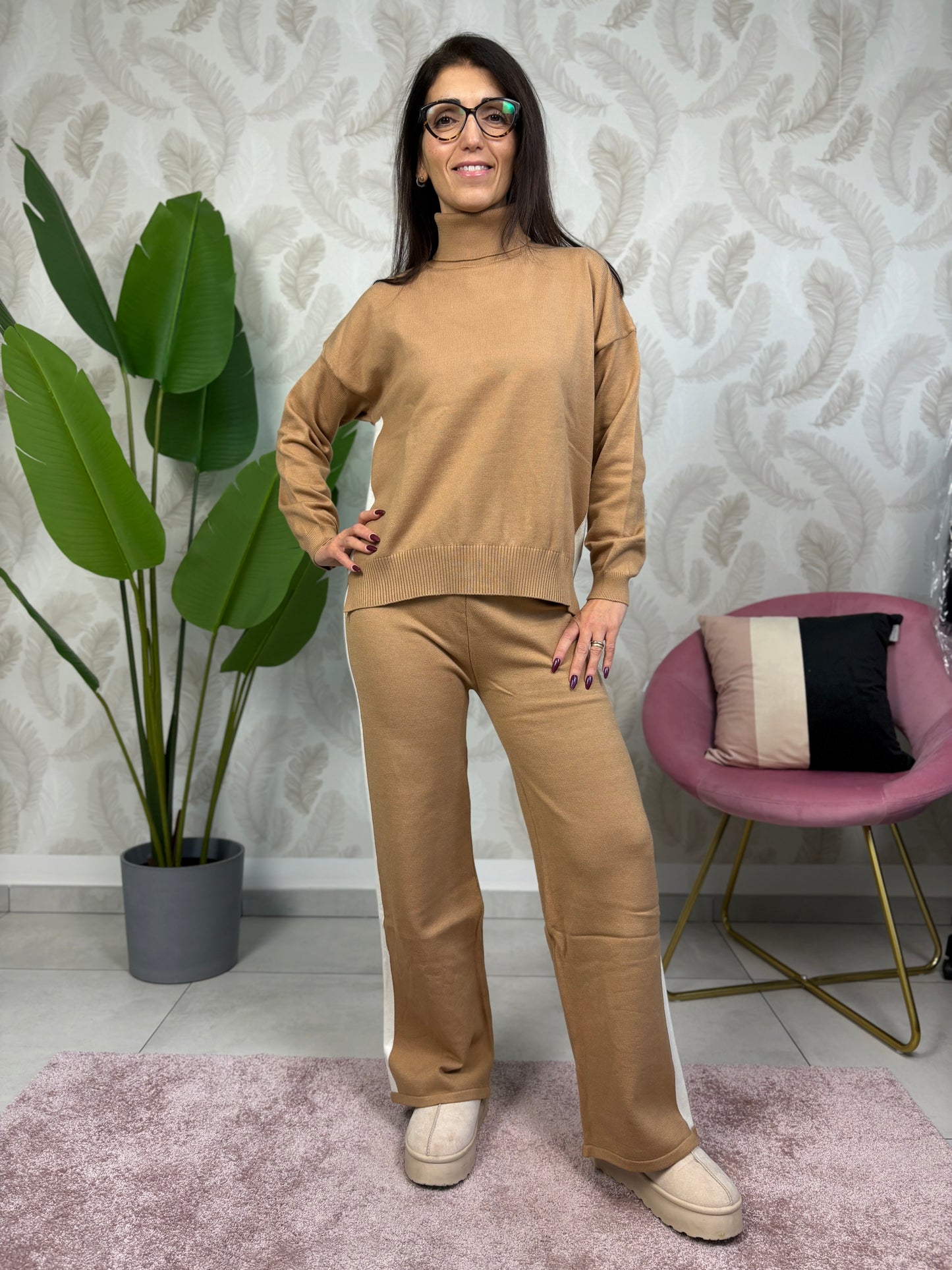 Coordinato in maglia banda sul fianco