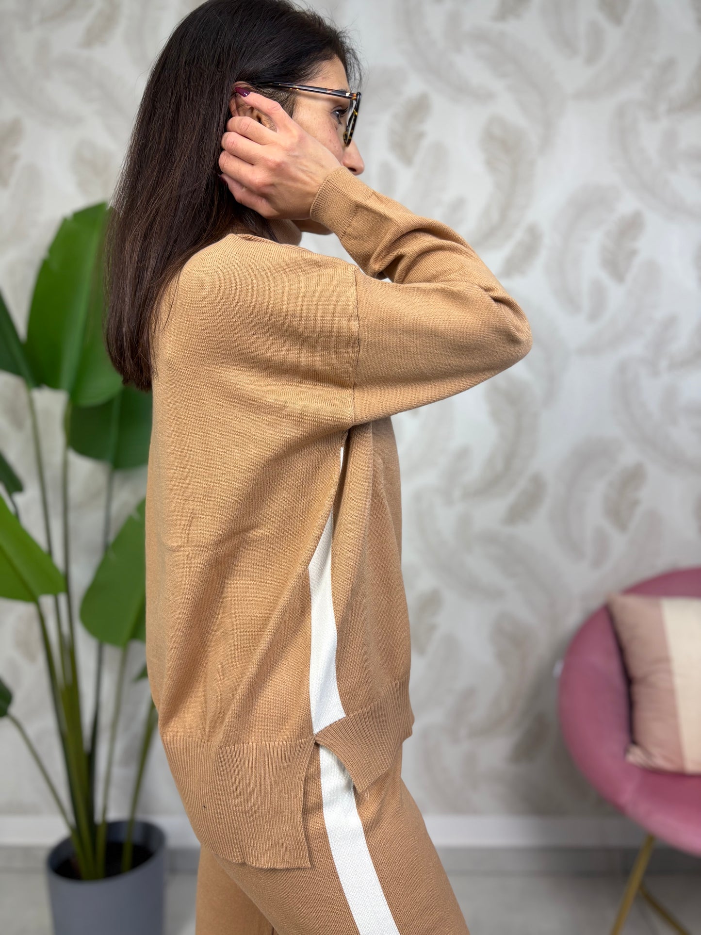 Coordinato in maglia banda sul fianco