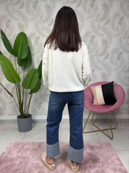 Maglione con applicazioni in baby alpaca